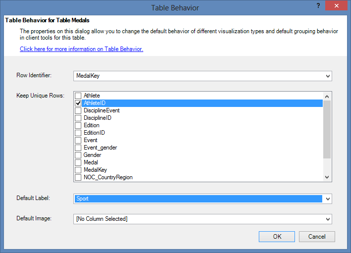 the Table Behavior window