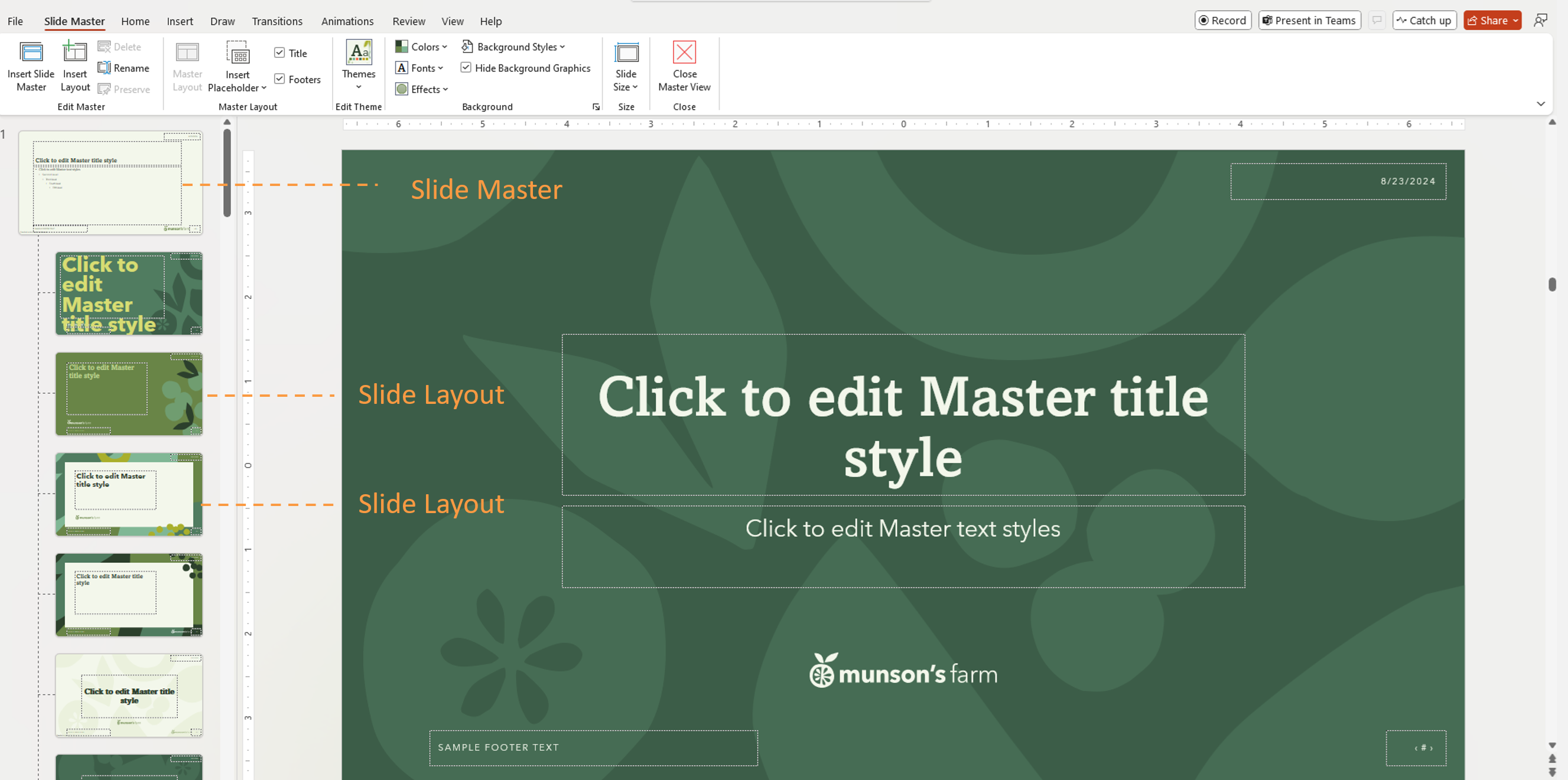 A screenshot that shows the Slide Master and Slide Layout in Slide Master View of PowerPoint.