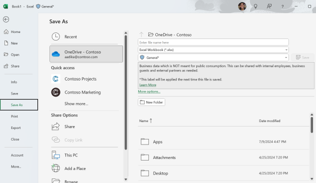 Screenshot Save your workbook to OneDrive