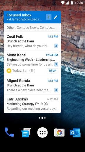 The Android email widget in narrow mode