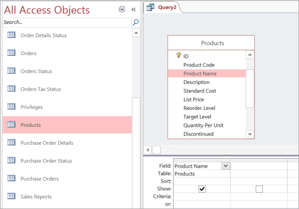 Screenshot of All Access Objects view