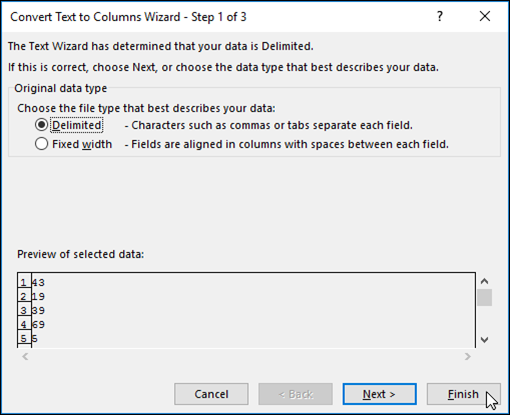 Image of Data > Text to Columns dialog